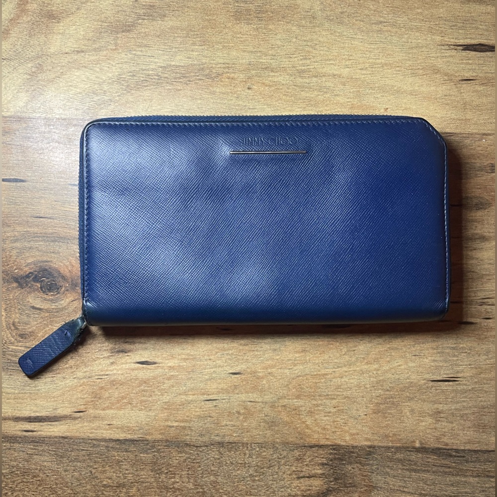 Jimmy Choo Blue Leather zip Wallet Authentic